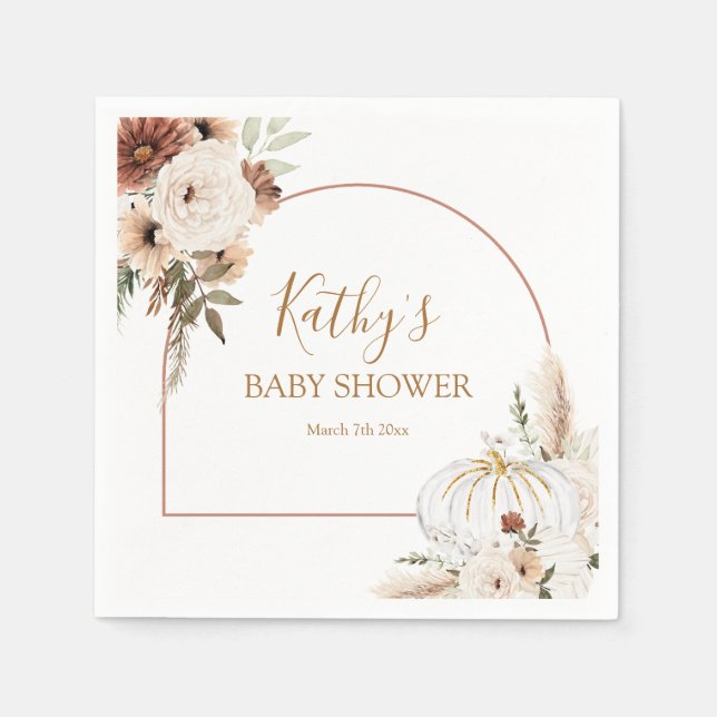 Pumpkin Rustic Blommigt Boho Arch faller Pappert i Pappersservett (Framsidan)