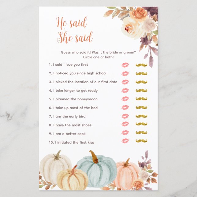 Pumpkin Rustic Blommigt sa att hon sa "Spelkort" (Framsida)