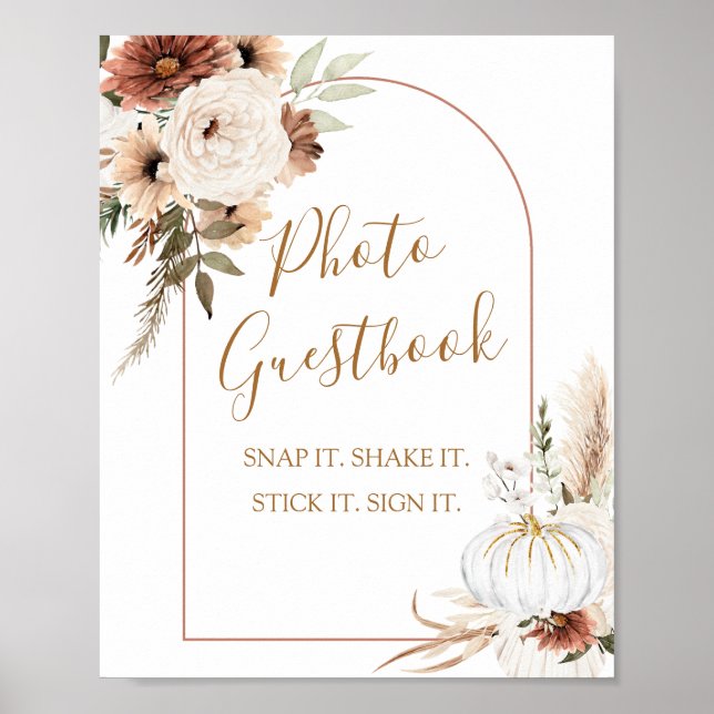 Pumpkin Rustic Boho faller in kärlek Photo Guestbo Poster (Framsidan)