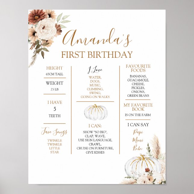 Pumpkin Rustic Boho sjunker i Kärlek 1:a årssignal Poster (Framsidan)