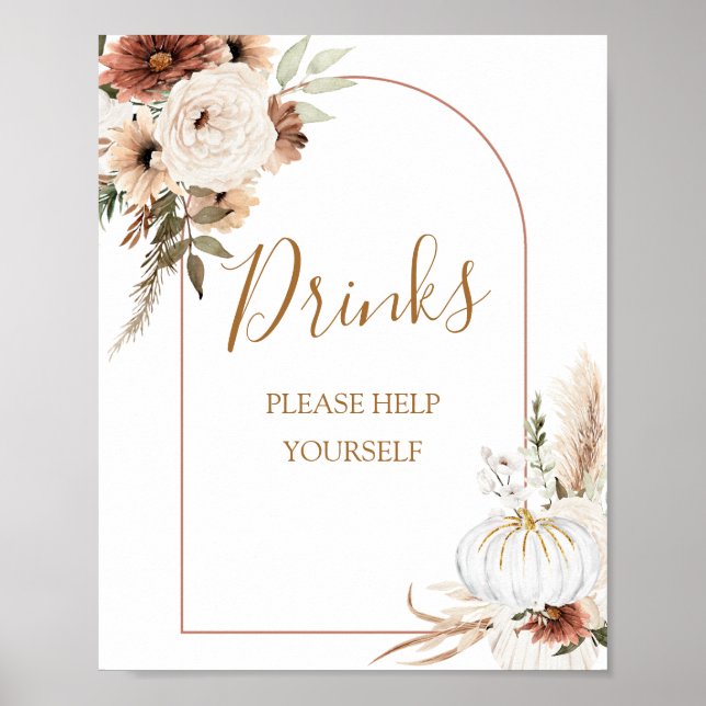 Pumpkin Rustic Boho sjunker i Kärlek Drinks-skylt Poster (Framsidan)