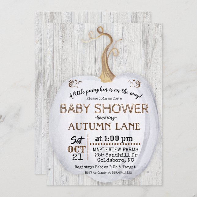 Pumpkin Rustic Fall Baby Shower-inbjudan Inbjudningar (Fram/baksida)