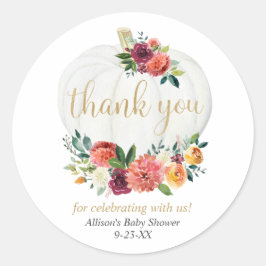 Pumpkin Rustic fall blommigt burgundy guld greener Runt Klistermärke