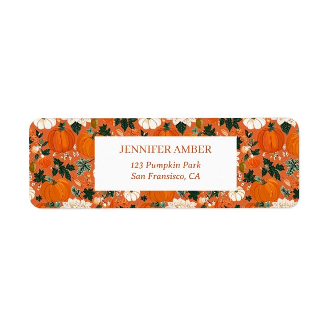Pumpkin Rustic Fall & Höst löv Säsong Mail Returadress Etikett (Framsidan)
