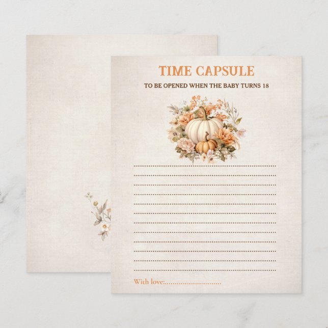 Pumpkin Rustic Time Capsule Card Fall Baby Shower (Fram/baksida)