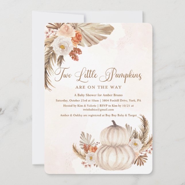 Pumpkin Rustic Twin Baby Shower-inbjudan Inbjudningar (Framsida)