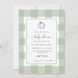 Pumpkin Sage Grönt Gingham Baby Shower Inbjudningar