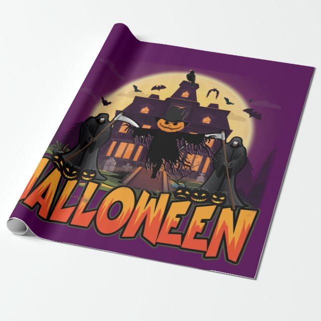 Pumpkin Scary House, Halloween Presentpapper (Utrullad)