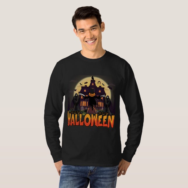 Pumpkin Scary House, Halloween T Shirt (Hel framsida)