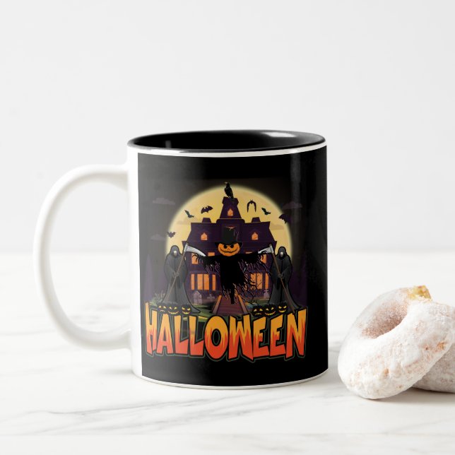 Pumpkin Scary House, Halloween Två-Tonad Mugg (Med munk)
