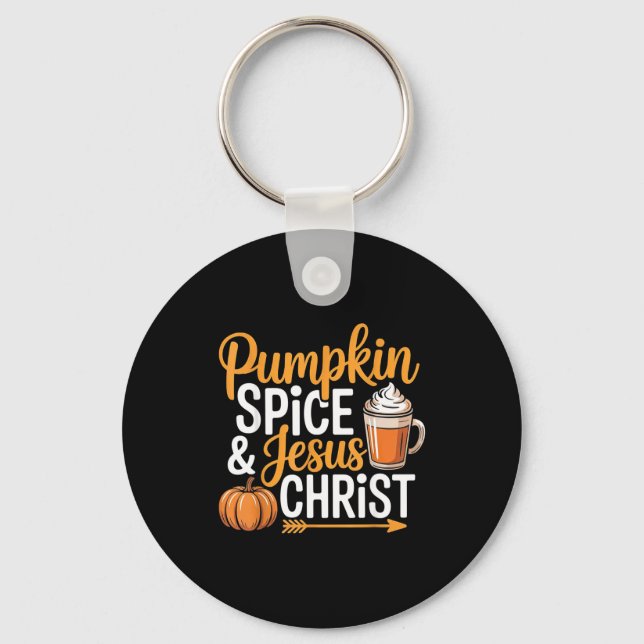 Pumpkin Sce And Jesus Christ Christian Fall Autumn Nyckelring (Framsida)