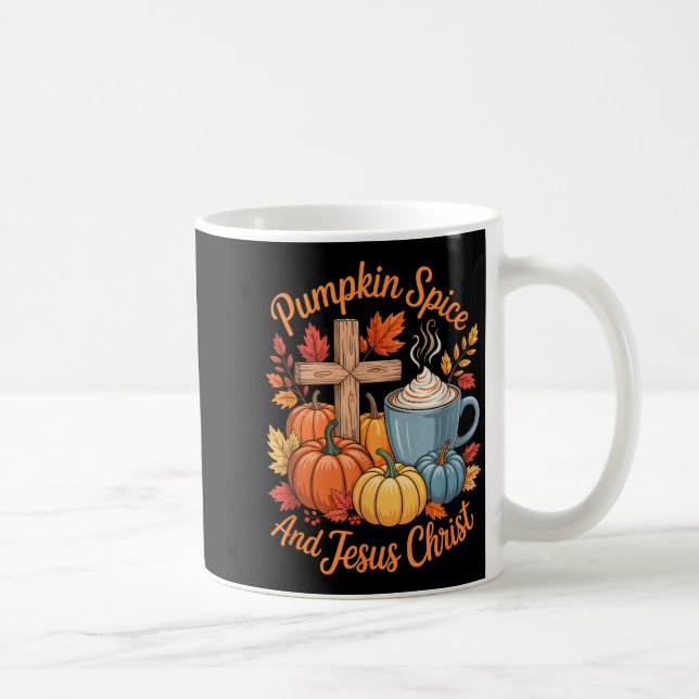 Pumpkin Sce And Jesus Christ Funny Fall Christian  Kaffemugg (Höger)