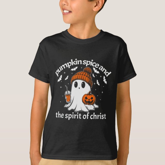 Pumpkin Sce And The Srit Of Christ Funny Ghost Hal T Shirt (Framsida)
