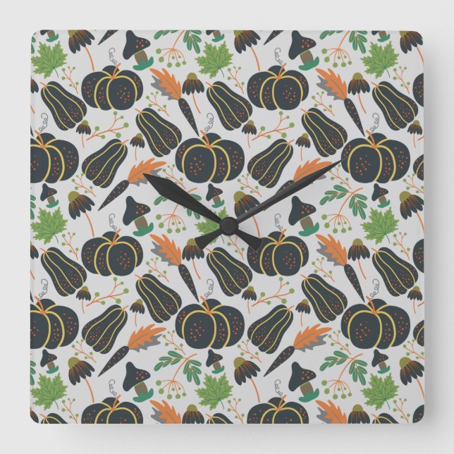 Pumpkin seamless pattern carrot black and white fyrkantig klocka (Framsida)