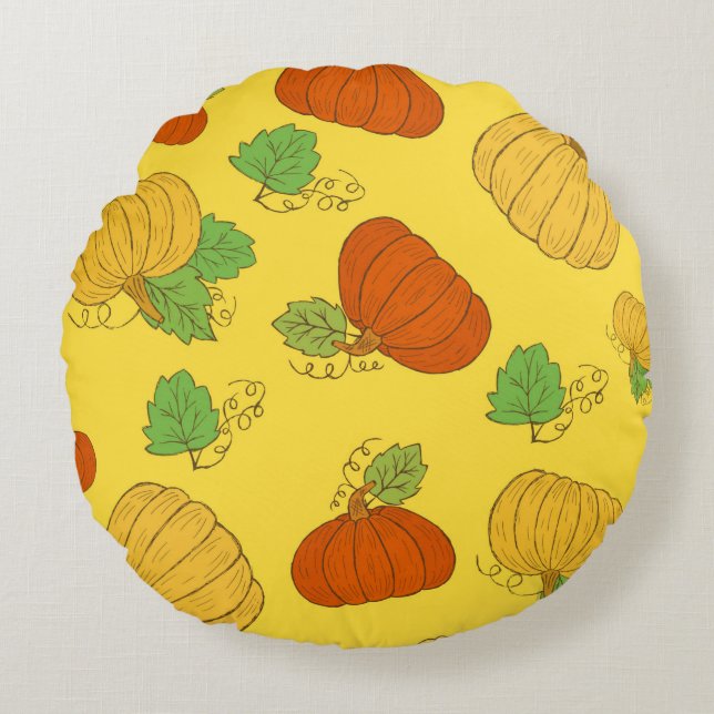 Pumpkin seamless pattern. Hand drawn doodle brushe Rund Kudde (Framsidan)