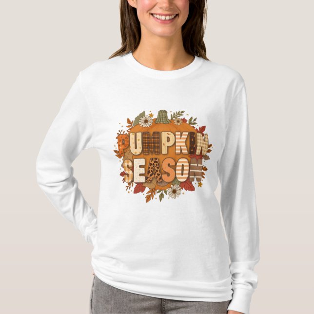  Pumpkin Season – Autumn Flowers & Cozy T-shirt (Framsida)