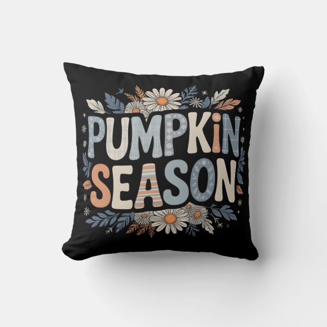 Pumpkin Season – Blue Floral Retro Coussin  Kudde (Framsida)