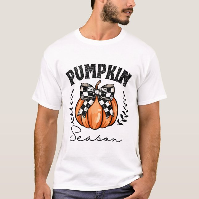 Pumpkin Season Coquette Pumpkin Bow Halloween Spoo T Shirt (Framsida)
