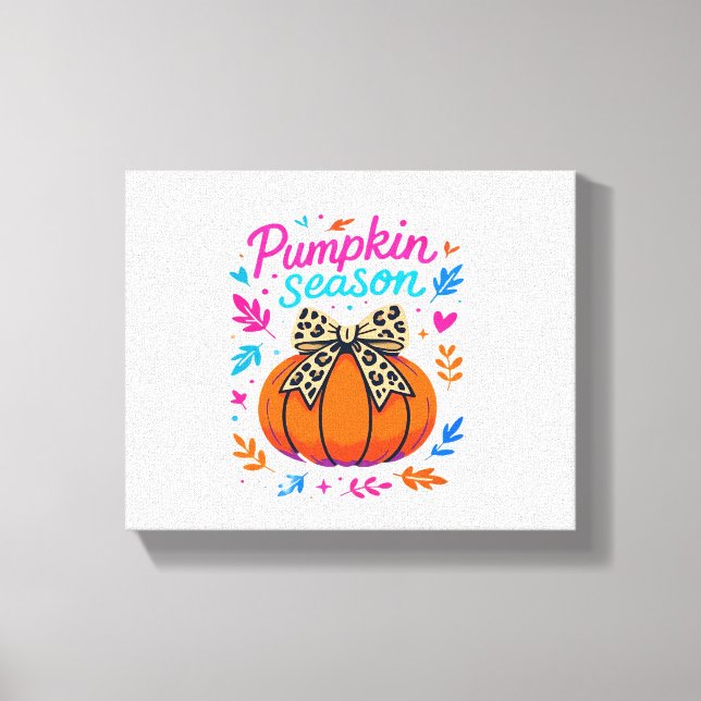 Pumpkin Season Leopard Bow Design - Cute Fall Aest Canvastryck (Framsida)