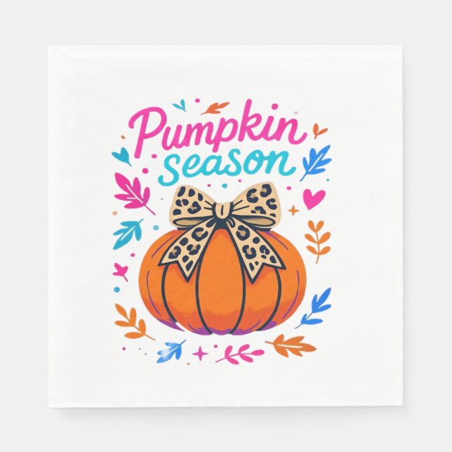 Pumpkin Season Leopard Bow Design - Cute Fall Aest Pappersservett (Framsidan)
