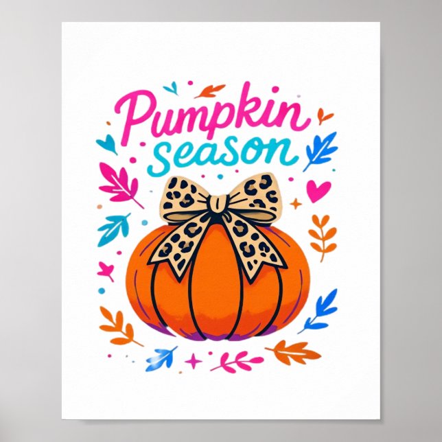 Pumpkin Season Leopard Bow Design - Cute Fall Aest Poster (Framsidan)