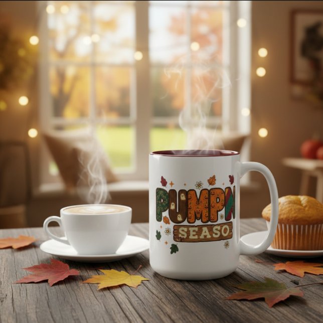 Pumpkin Season Rustic Fall Mysigt Thanksgiving Två-Tonad Mugg (Skapare uppladdad)