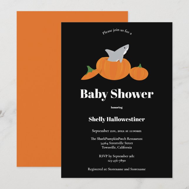 Pumpkin Shark Halloween Baby Shower Inbjudningar (Fram/baksida)