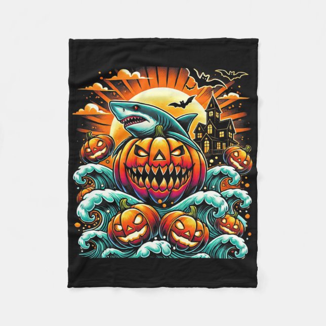 Pumpkin Shark Halloween Fleecefilt (Framsidan)