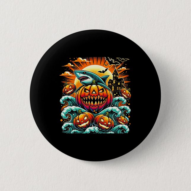 Pumpkin Shark Halloween Knapp (Framsida)
