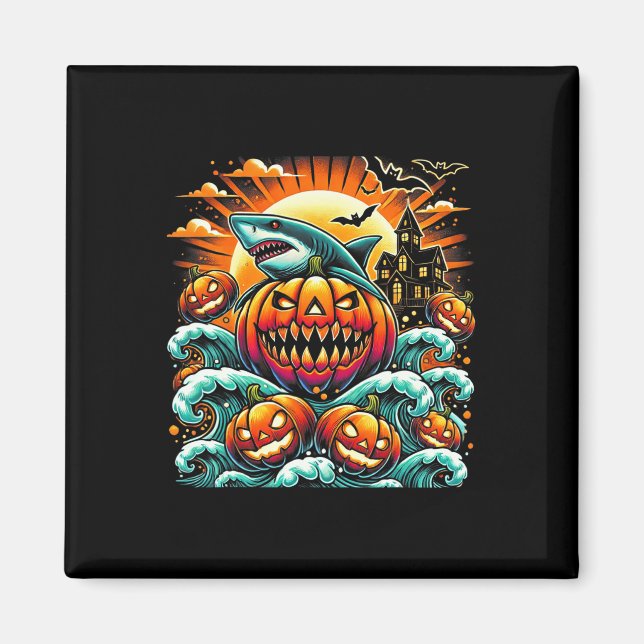 Pumpkin Shark Halloween Magnet (Framsidan)