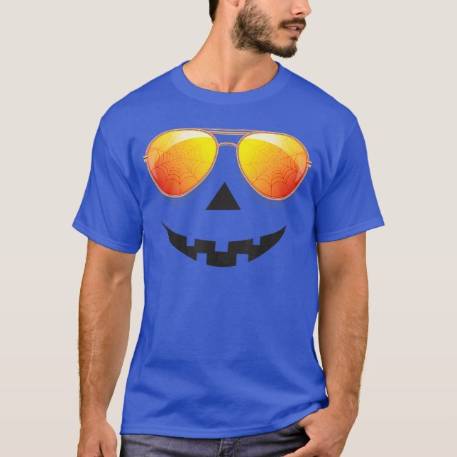 Pumpkin Shirt Halloween Sunglasses Spider Web Tric T (Framsida)