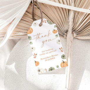 Pumpkin Shower Favor Tag, Fall Neutralt Baby Showe Presentetikett