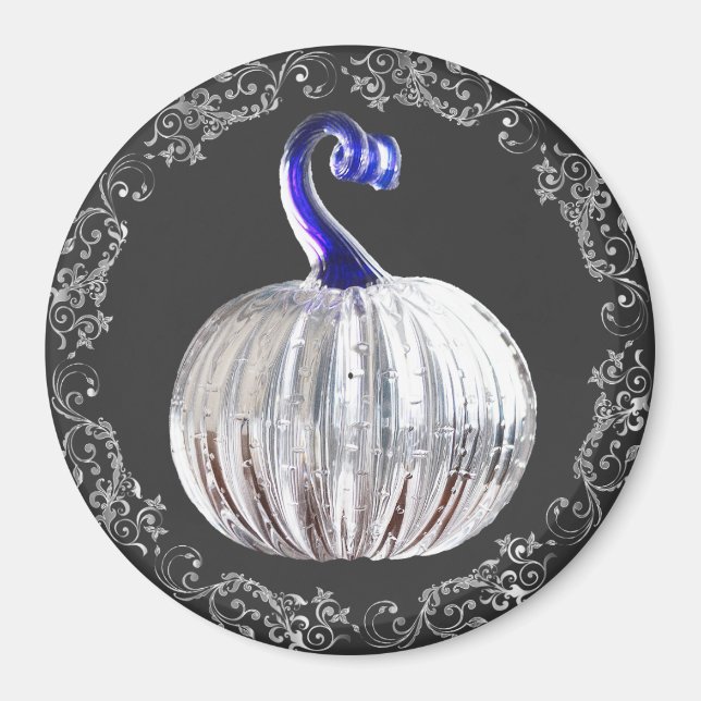 Pumpkin silver glas ser blå grått fall elegant magnet (Framsidan)