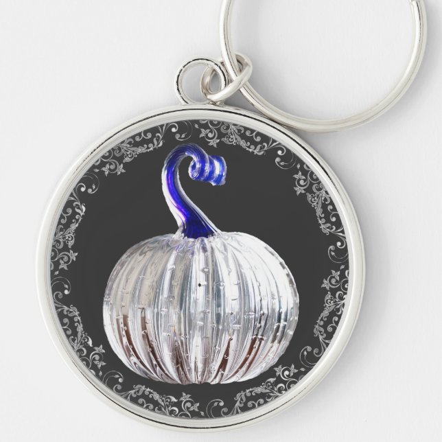 Pumpkin silver glasblåfall elegant rund silverfärgad nyckelring (Framsidan)