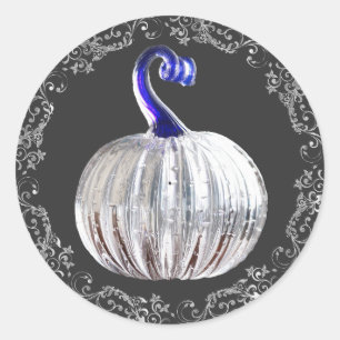Pumpkin silver glasblåfall elegant runt klistermärke