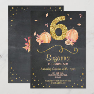 Pumpkin SIX Birthday 6E Fall Chalk Guld Inbjudan