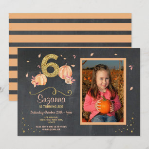 Pumpkin SIX Birthday 6E Fall Party Photo Inbjudan