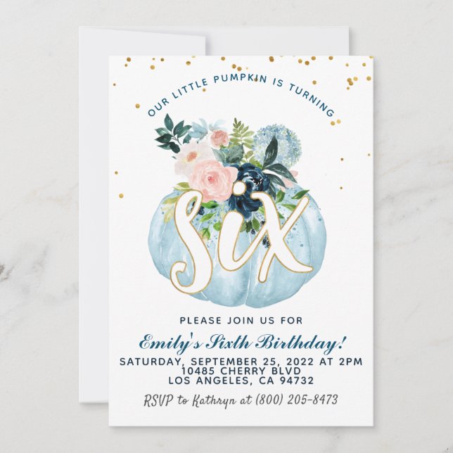 Pumpkin Sjätte födelsedagsinbjudan Inbjudningar (Framsida)