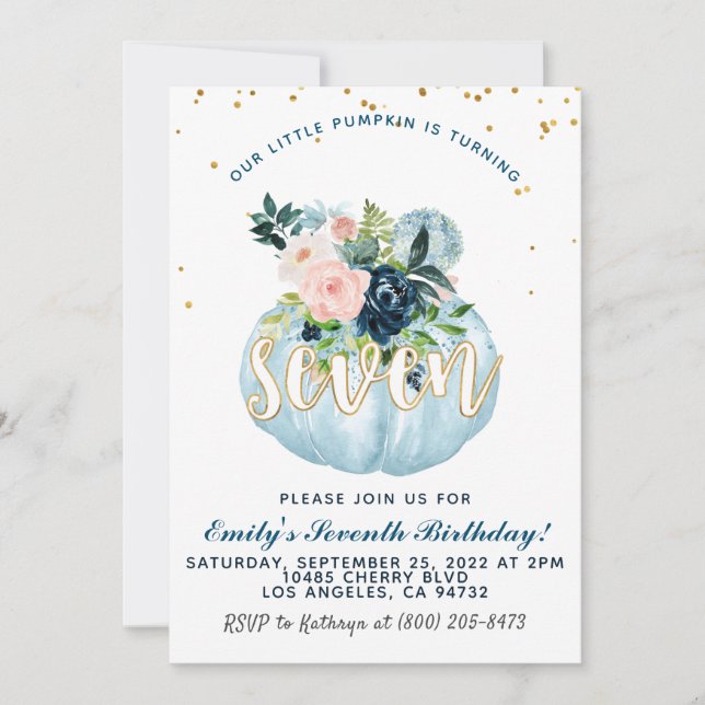 Pumpkin Sjunde födelsedagsinbjudan Inbjudningar (Framsida)