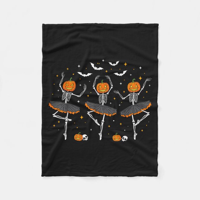 Pumpkin Skeleton Ballerinas Ballet Dance Girls Hal Fleecefilt (Framsidan)