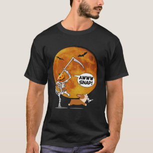 Pumpkin Skeleton Broken Leg Halloween Corgi Reaper T Shirt