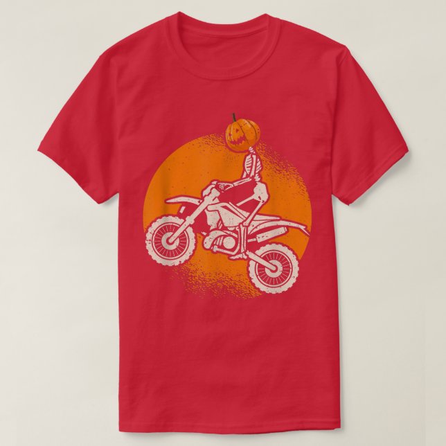 Pumpkin Skeleton Dirt Bike Rider Halloween Motocro T Shirt (Design framsida)