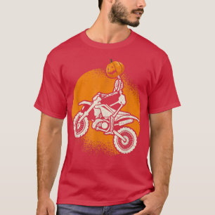 Pumpkin Skeleton Dirt Bike Rider Halloween Motocro T Shirt