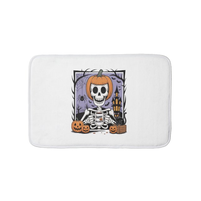 Pumpkin Skeleton Drinking Coffee Badrumsmatta (Framsidan)