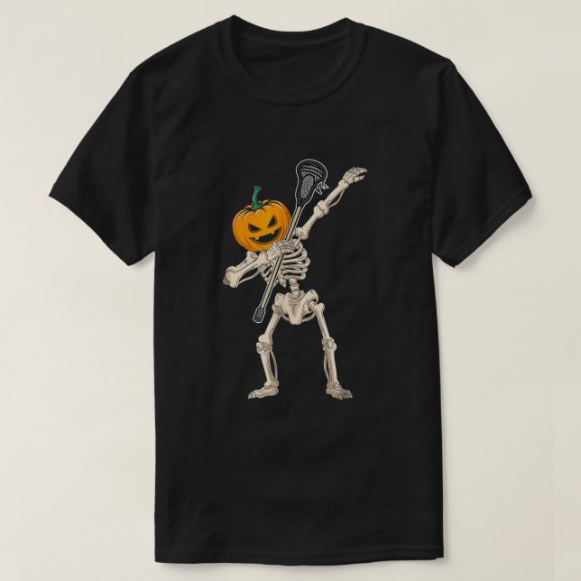 Pumpkin Skeleton Lacrosse Shirt Halloween Dabbing T Shirt (Design framsida)