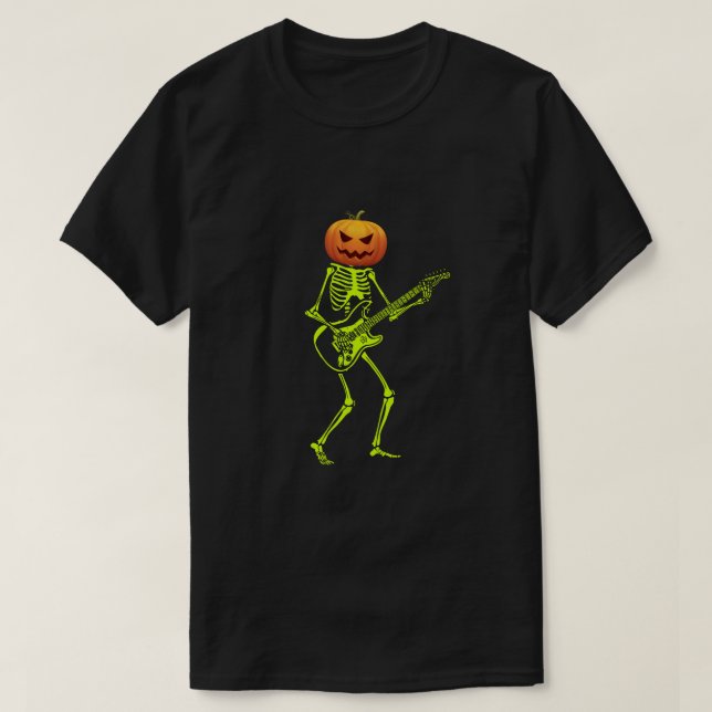 Pumpkin Skeleton Play Guitar Luminar Costume Hall T Shirt (Design framsida)