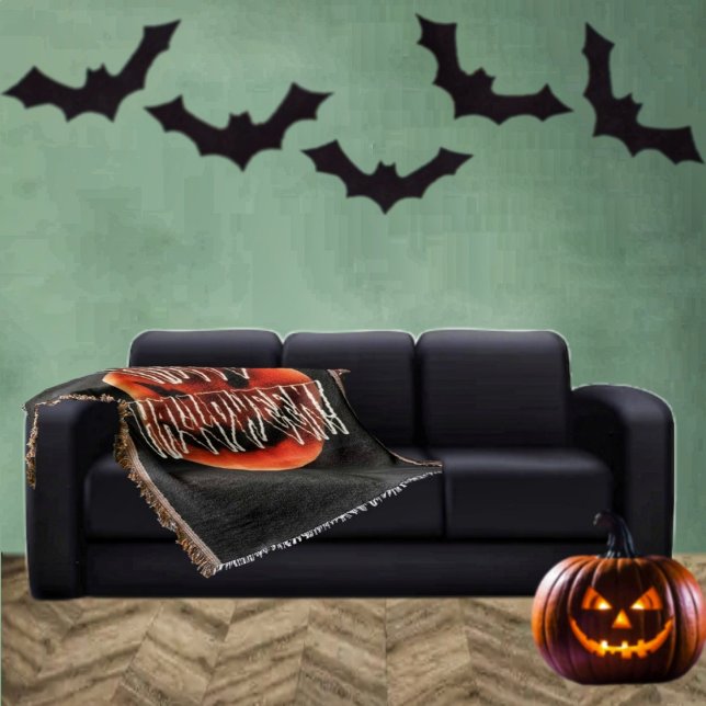 Pumpkin Skrämmer-Wht Filt (This Pumpkin Scare-Wht Throw Blanket, adds the right touch to your Halloween decor!)