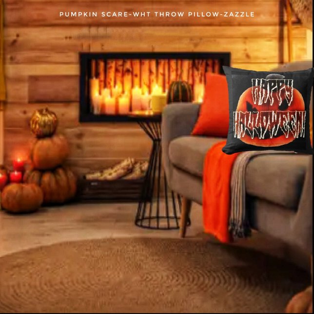 Pumpkin Skrämmer-Wht Kudde (Skapare uppladdad)