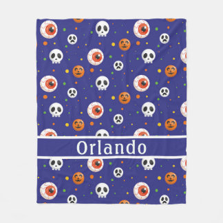 Pumpkin Skull Eyeball Blue Fleece Blanket