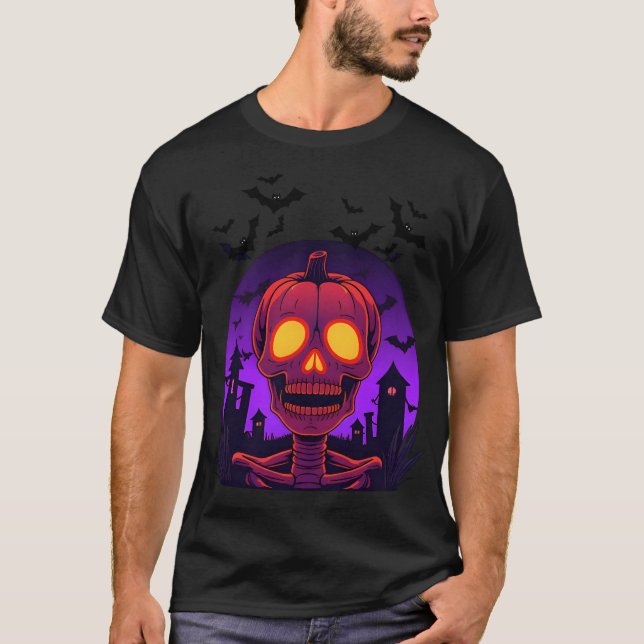 Pumpkin Skull Fusion 🎃 💀 T Shirt (Framsida)